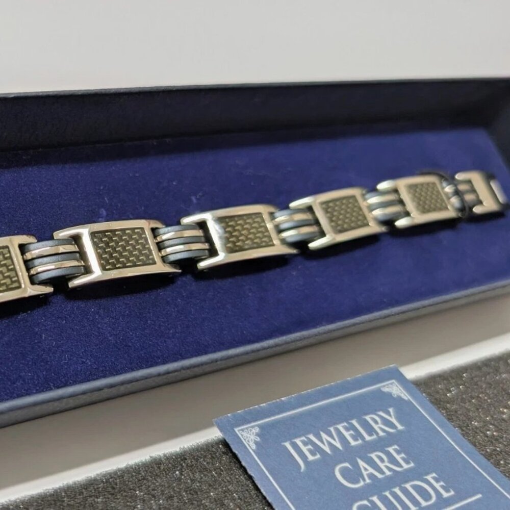 Danbury Mint NIB Stainless Steel Titanium BRACELET Men's 8" Black Silver